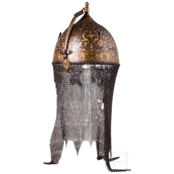 Goldtauschierter Kulah-Khud aus Wootz-Damast, Persien, sp&auml;tes 18. Jhdt.