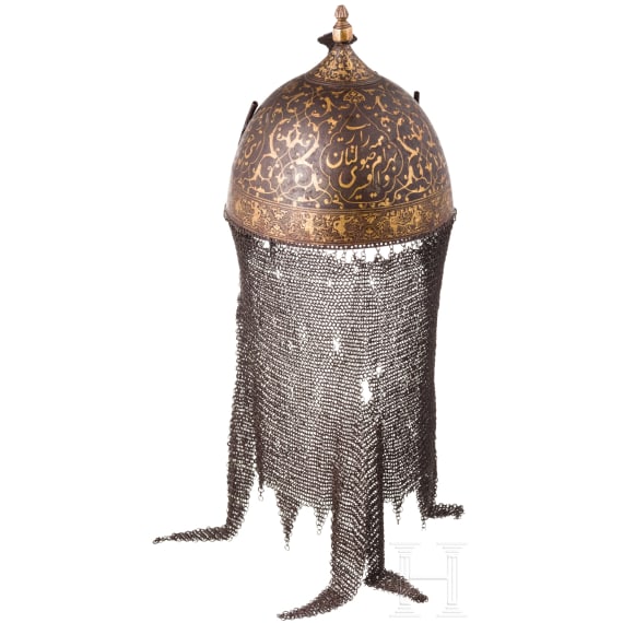 Goldtauschierter Kulah-Khud aus Wootz-Damast, Persien, sp&auml;tes 18. Jhdt.