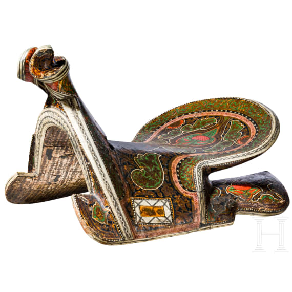 Farbig gefasster Sattel, Buchara, 19. Jhdt.