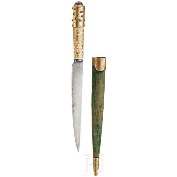 Goldeingelegter und steinbesetzter Kard, Persien, um 1800