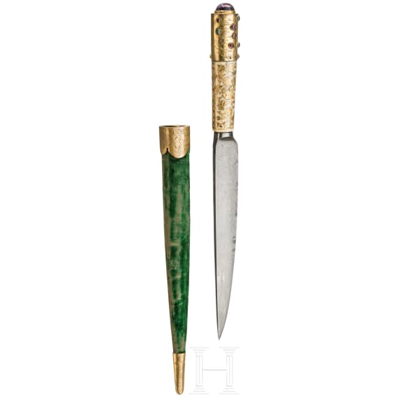 Goldeingelegter und steinbesetzter Kard, Persien, um 1800