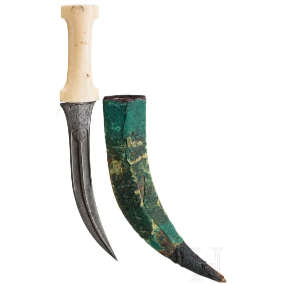 A Persian khanjar with chiseled wootz blade, ca. 1800