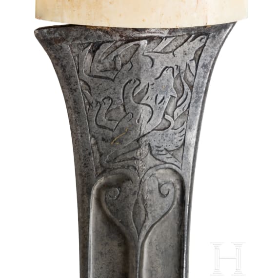 A Persian khanjar with chiseled wootz blade, ca. 1800