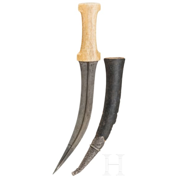 A Persian khanjar with wootz blade and walrus ivory hilt, ca. 1800