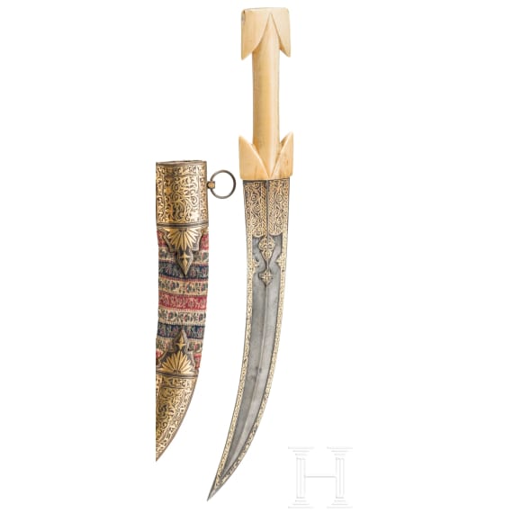 A large Persian khanjar with walrus ivory hilt, first half of the 19th century