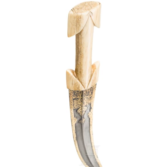 A large Persian khanjar with walrus ivory hilt, first half of the 19th century