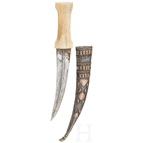 Khanjar mit Griff aus Walrosselfenbein und Silberscheide, Buchara, 1. H&auml;lfte 19. Jhdt.