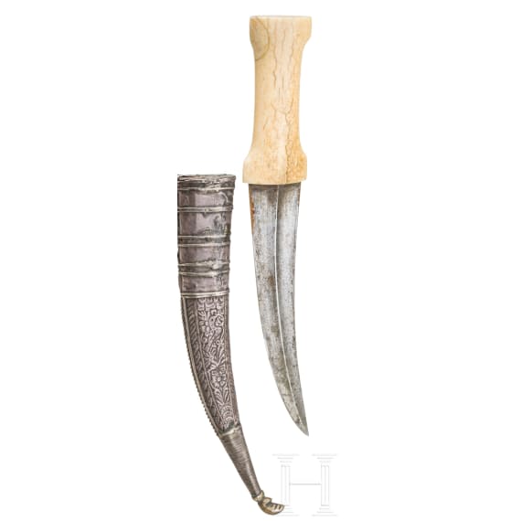 Khanjar mit Griff aus Walrosselfenbein und Silberscheide, Buchara, 1. H&auml;lfte 19. Jhdt.