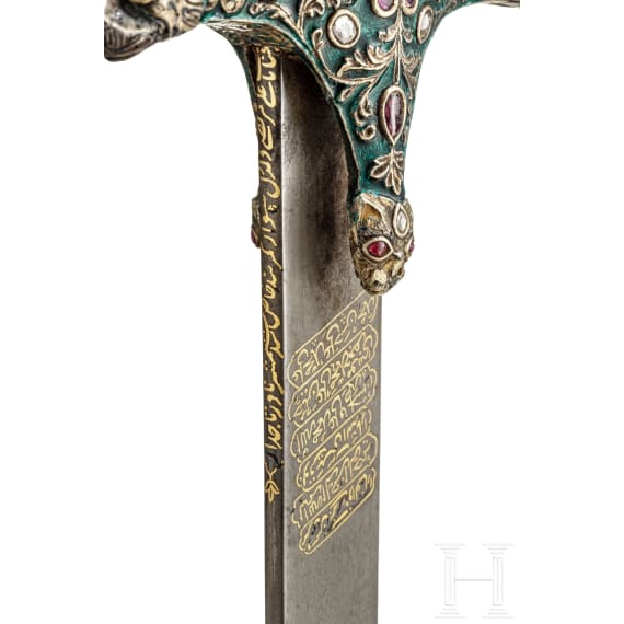 Prunk-Shamshir von Asadullah Isfahani, Indien und Persien, 18./19. Jhdt., die Klinge f&uuml;r Nadir Shah Afshar (1688 - 1747) gefertigt und ihm gewidmet