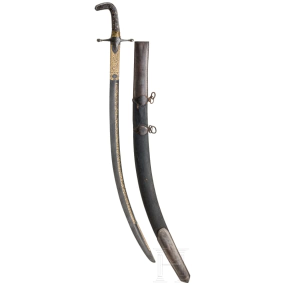 A Syrian shamshir with gold damascened wootz blade, ca. 1800