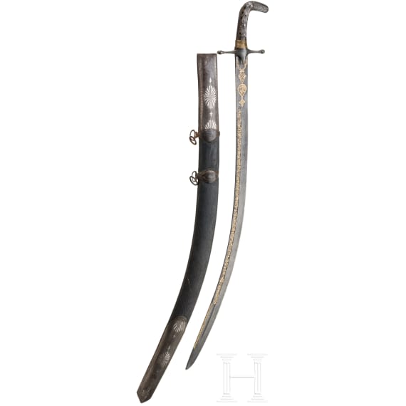 A Syrian shamshir with gold damascened wootz blade, ca. 1800