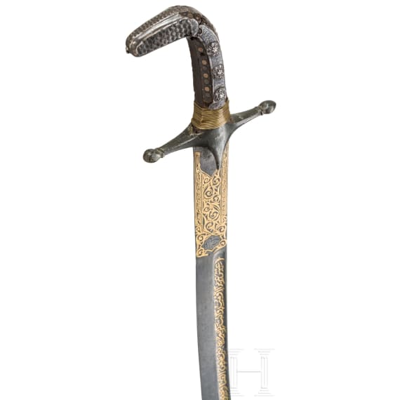A Syrian shamshir with gold damascened wootz blade, ca. 1800