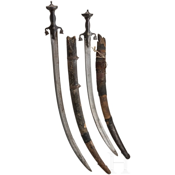 Two Afghan pulwars with scabbards, 19th century