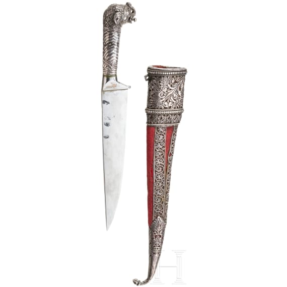 An Indian silver-mounted kard with an elephant-head pommel, 19th century