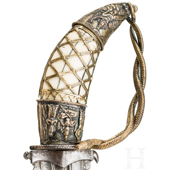 An Indian kanjarli with tiger tooth handle, 18th century