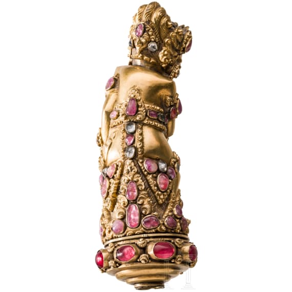 Bali-Krisgriff in Form des Bataru Bayu mit reichem Steinbesatz, Indonesien, um 1900