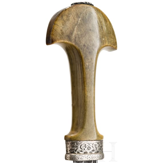 Silbermontierte Sboula mit Rhinozeroshorngriff, Marokko, um 1900