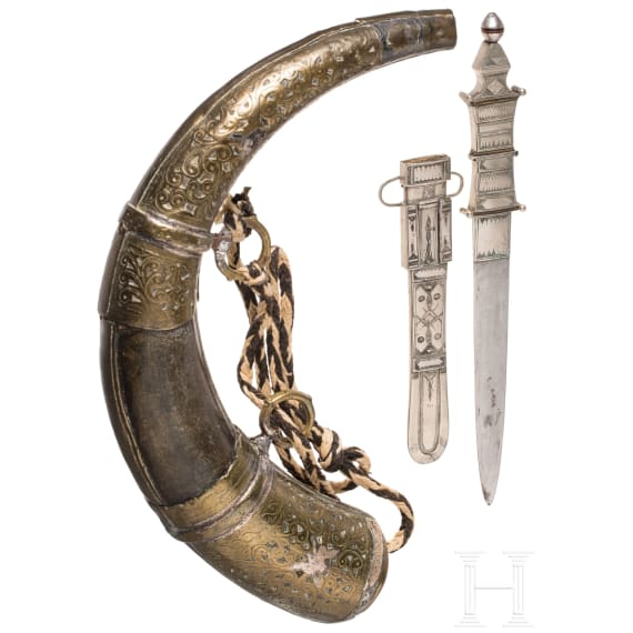 Armdolch und Pulverflasche, Marokko, 19. Jhdt.