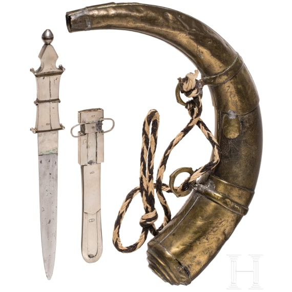 Armdolch und Pulverflasche, Marokko, 19. Jhdt.