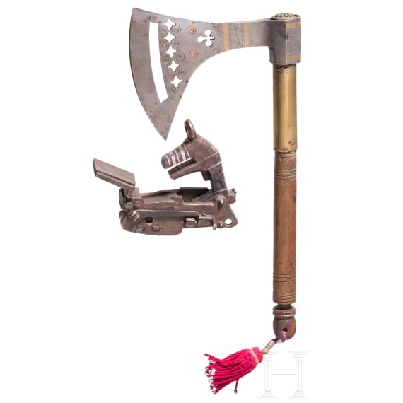 An Ottoman miquelet lock together with a north African Tuareg axe, 19th/20th century