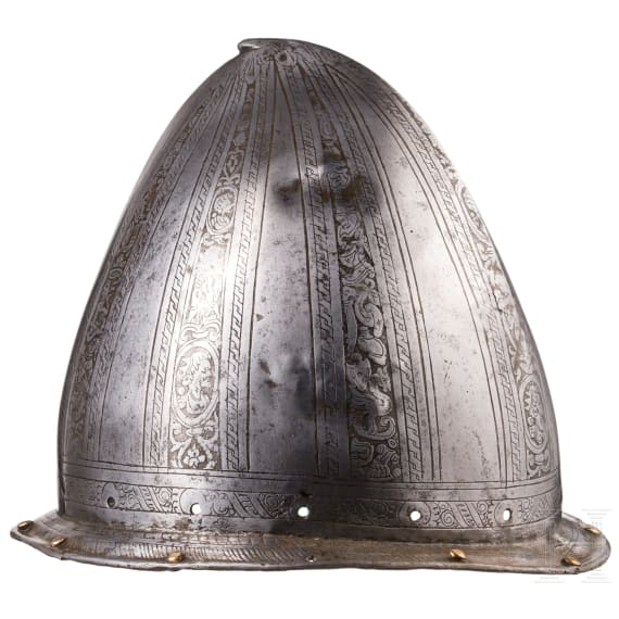 A Milanese or Pisan musketeer's helmet with etched decoration, ca. 1600