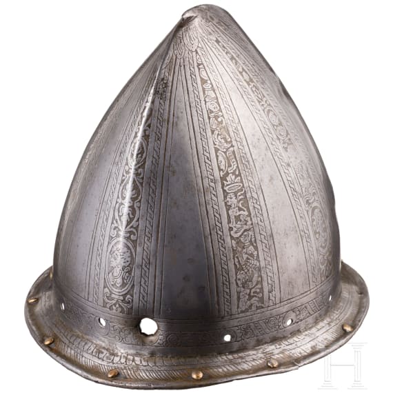 A Milanese or Pisan musketeer's helmet with etched decoration, ca. 1600