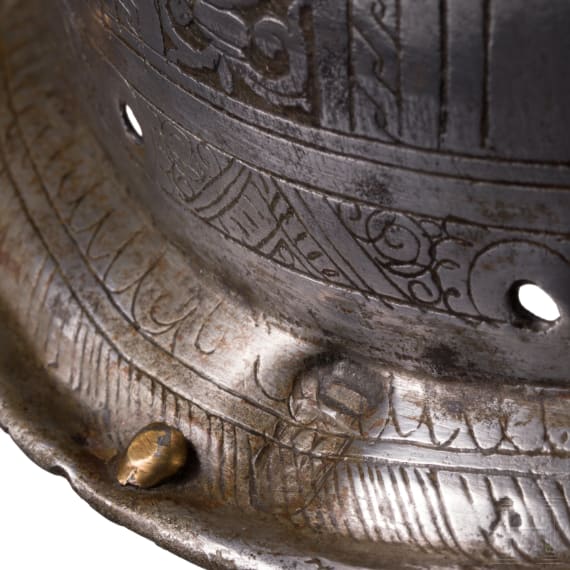 A Milanese or Pisan musketeer's helmet with etched decoration, ca. 1600