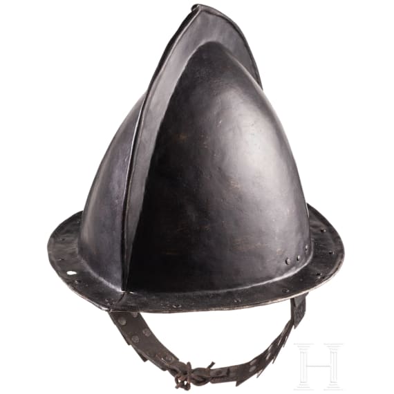 A Flemish blackened musketeer's helmet, ca. 1600