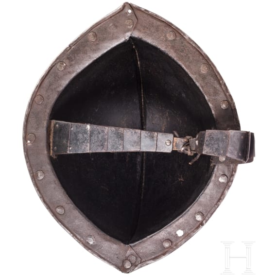 A Flemish blackened musketeer's helmet, ca. 1600