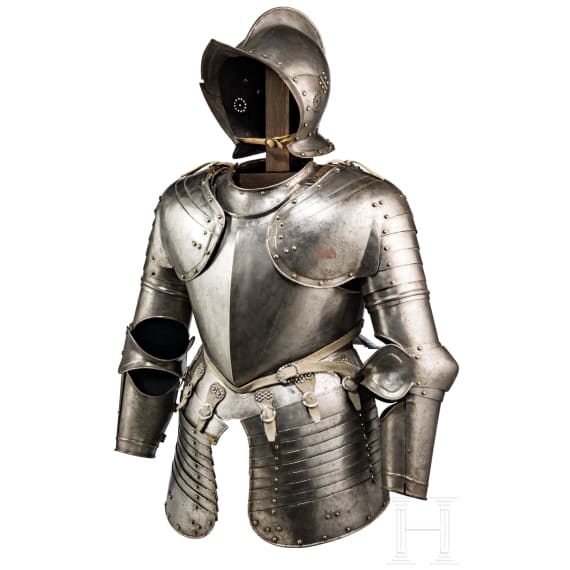A German Victorian half armour in the style of 1600, including an authentic burgonet, circa 1900