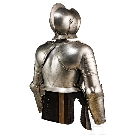 A German Victorian half armour in the style of 1600, including an authentic burgonet, circa 1900