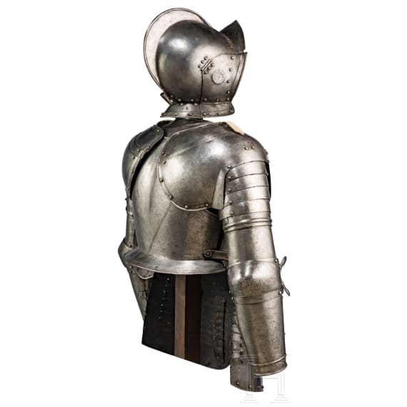 A German Victorian half armour in the style of 1600, including an authentic burgonet, circa 1900