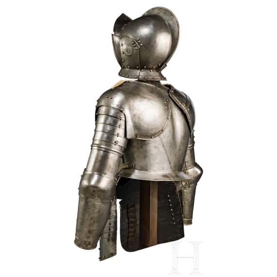 A German Victorian half armour in the style of 1600, including an authentic burgonet, circa 1900