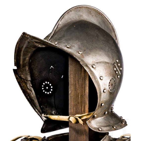 A German Victorian half armour in the style of 1600, including an authentic burgonet, circa 1900