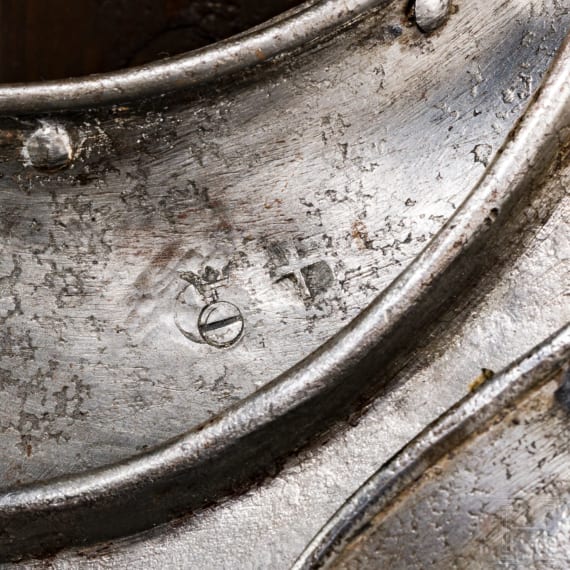 A German Victorian half armour in the style of 1600, including an authentic burgonet, circa 1900