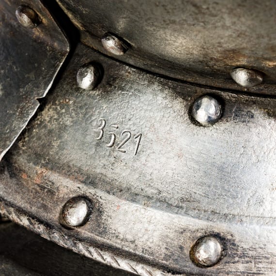 A German Victorian half armour in the style of 1600, including an authentic burgonet, circa 1900