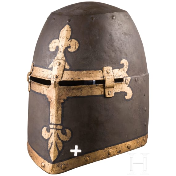 A German pot helmet in the style of 1350, reproduction, ca. 1980