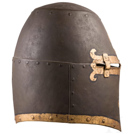 A German pot helmet in the style of 1350, reproduction, ca. 1980