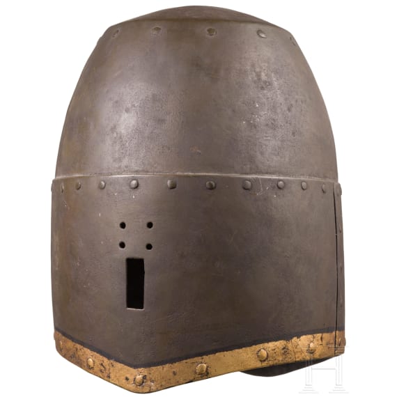 A German pot helmet in the style of 1350, reproduction, ca. 1980