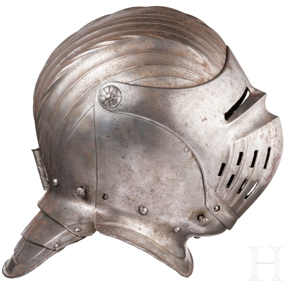 A German maximilan close helmet, in the style of circa 1520, circa 1900