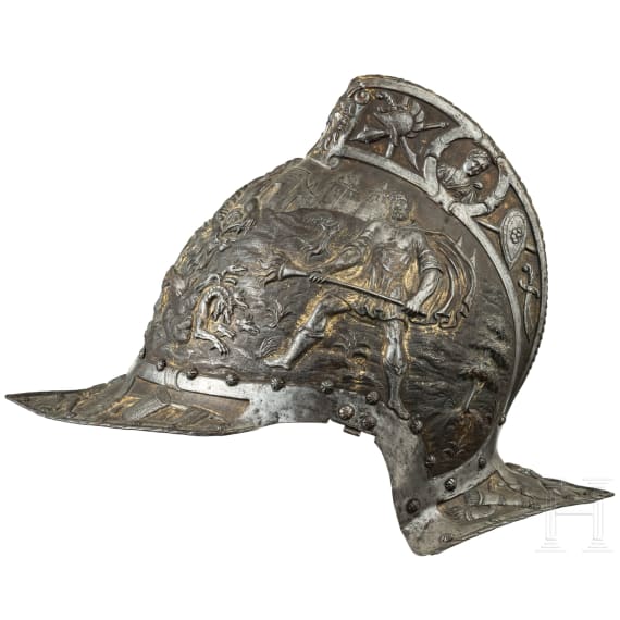 An Italian embossed and gilt parade burgonet in Renaissance style, Milan, circa 1860