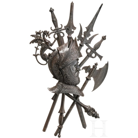 A decorative trophy shield, cast iron, Ilsenburg Foundry, circa 1880