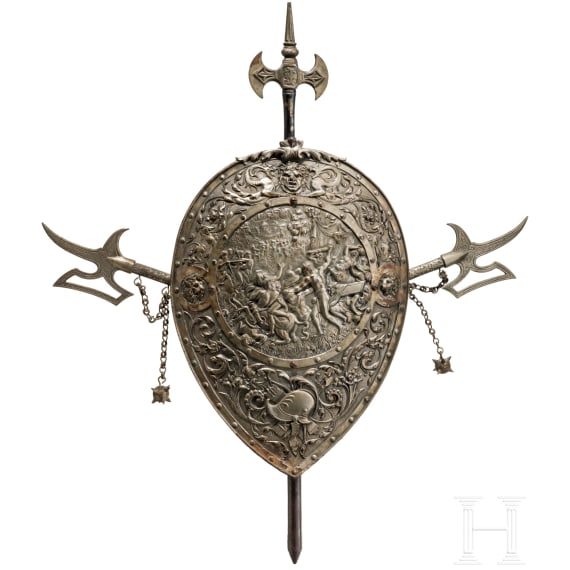 Dekorativer Troph&auml;enschild, Eisenguss, zweite H&auml;lfte 19. Jhdt.