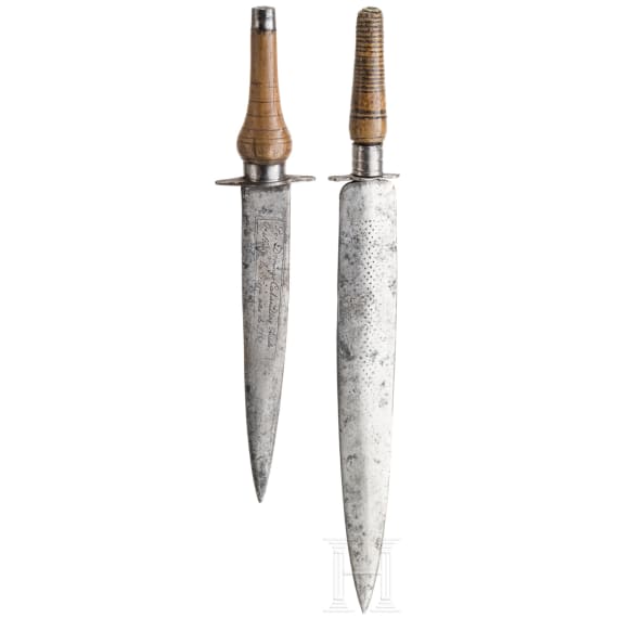 Two Spanish military plug bayonets, 17th century