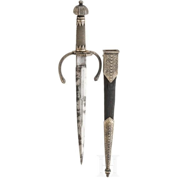 A fine silver mounted left-hand dagger in the Saxon style of ca. 1600, Anton Konrad, um 1920/30