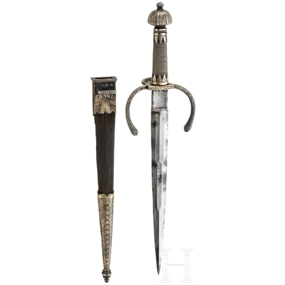 A fine silver mounted left-hand dagger in the Saxon style of ca. 1600, Anton Konrad, um 1920/30