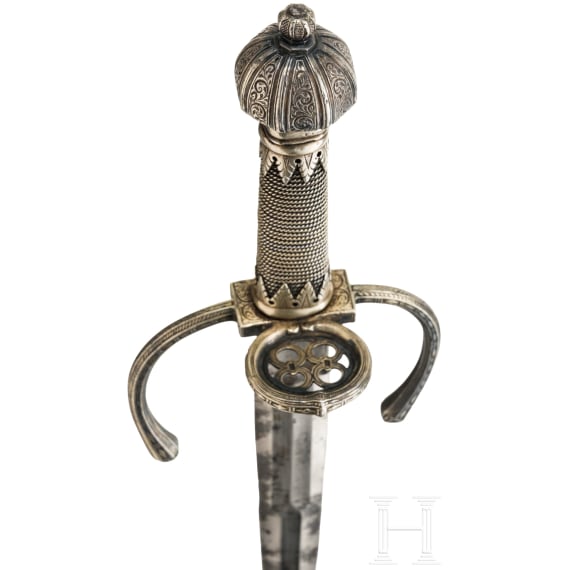 A fine silver mounted left-hand dagger in the Saxon style of ca. 1600, Anton Konrad, um 1920/30