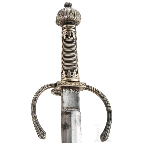 A fine silver mounted left-hand dagger in the Saxon style of ca. 1600, Anton Konrad, um 1920/30
