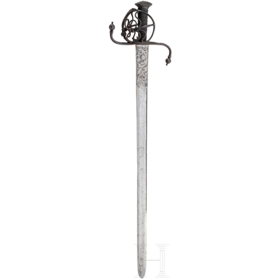 A German landsknecht's basket-hilt sword with etched blade, ca. 1580
