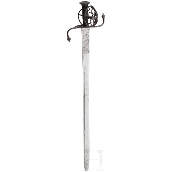 A German landsknecht's basket-hilt sword with etched blade, ca. 1580